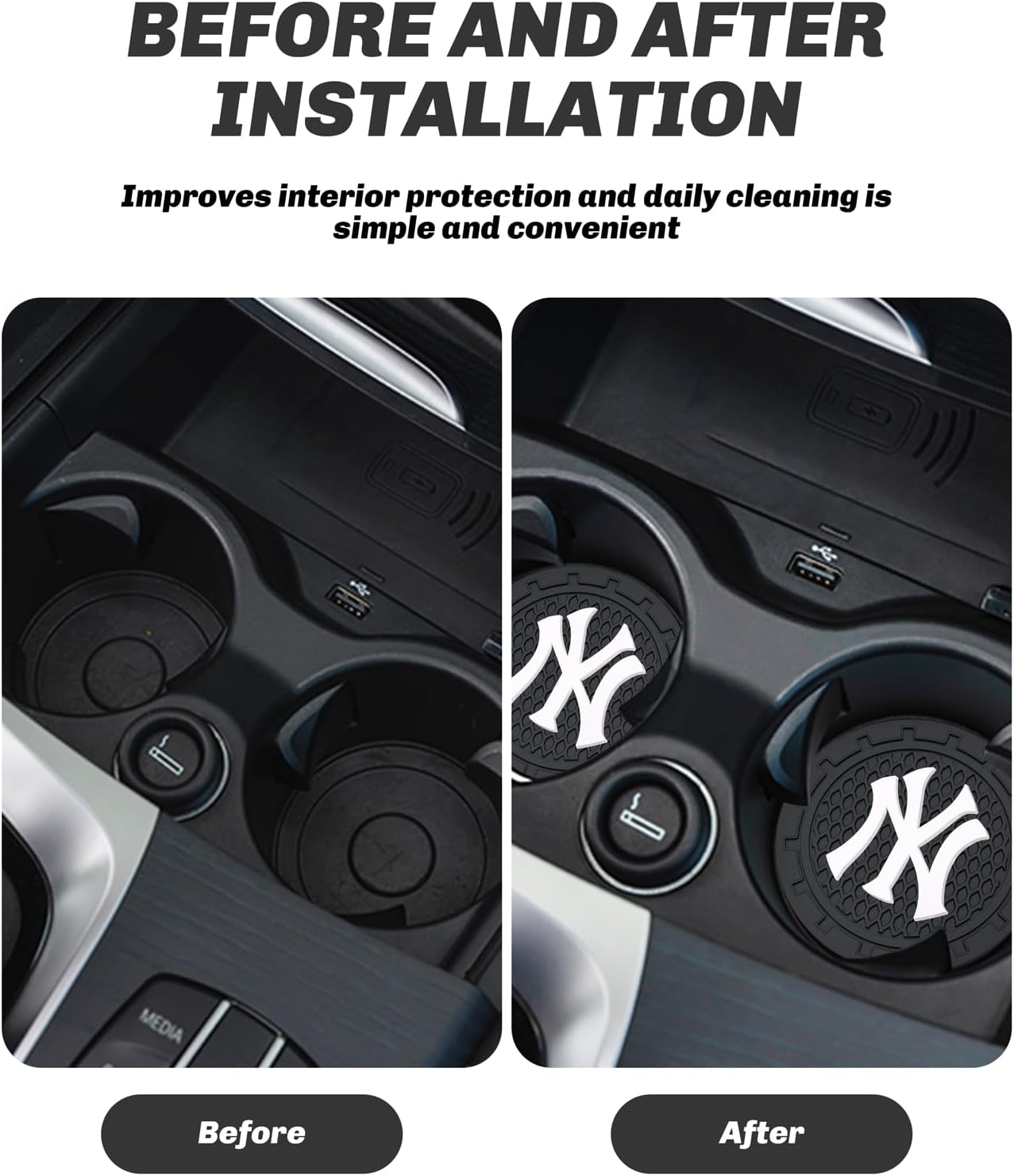 2PCS Car Cup Holder Coaster,Auto Cup Holder Insert Coaster for New York Yankees Baseball Fans, Non-Slip Car Drink Holder Coaster, Car Interior Accessories, NY Yankees - Image 3