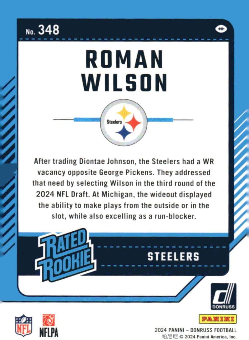 2024 Donruss #348 Roman Wilson Rated Rookie Pittsburgh Steelers NFL Football Base Trading Card - Image 2