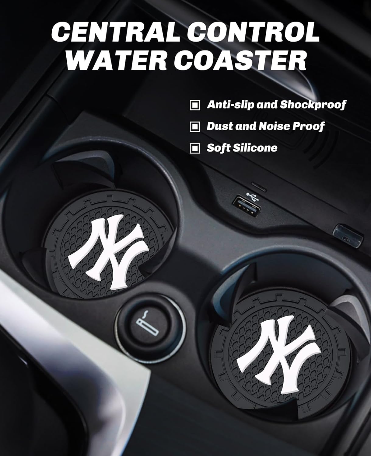 2PCS Car Cup Holder Coaster,Auto Cup Holder Insert Coaster for New York Yankees Baseball Fans, Non-Slip Car Drink Holder Coaster, Car Interior Accessories, NY Yankees - Image 2