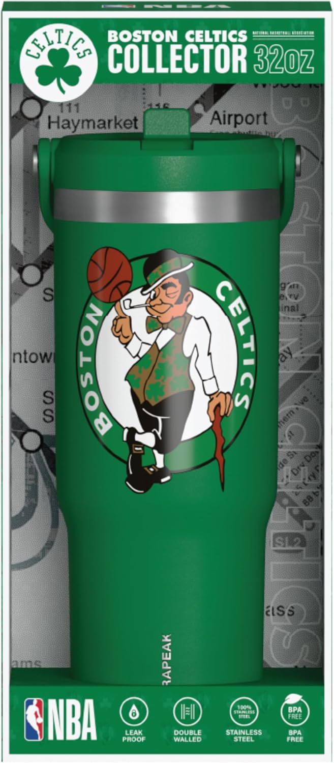 Hydrapeak x NBA Officially Licensed Boston Celtics 32oz Nomad Stainless Steel Tumbler with Handle and Straw Lid, Leakproof Water Bottle in Limited Edition Collector's Gift Box - Image 2