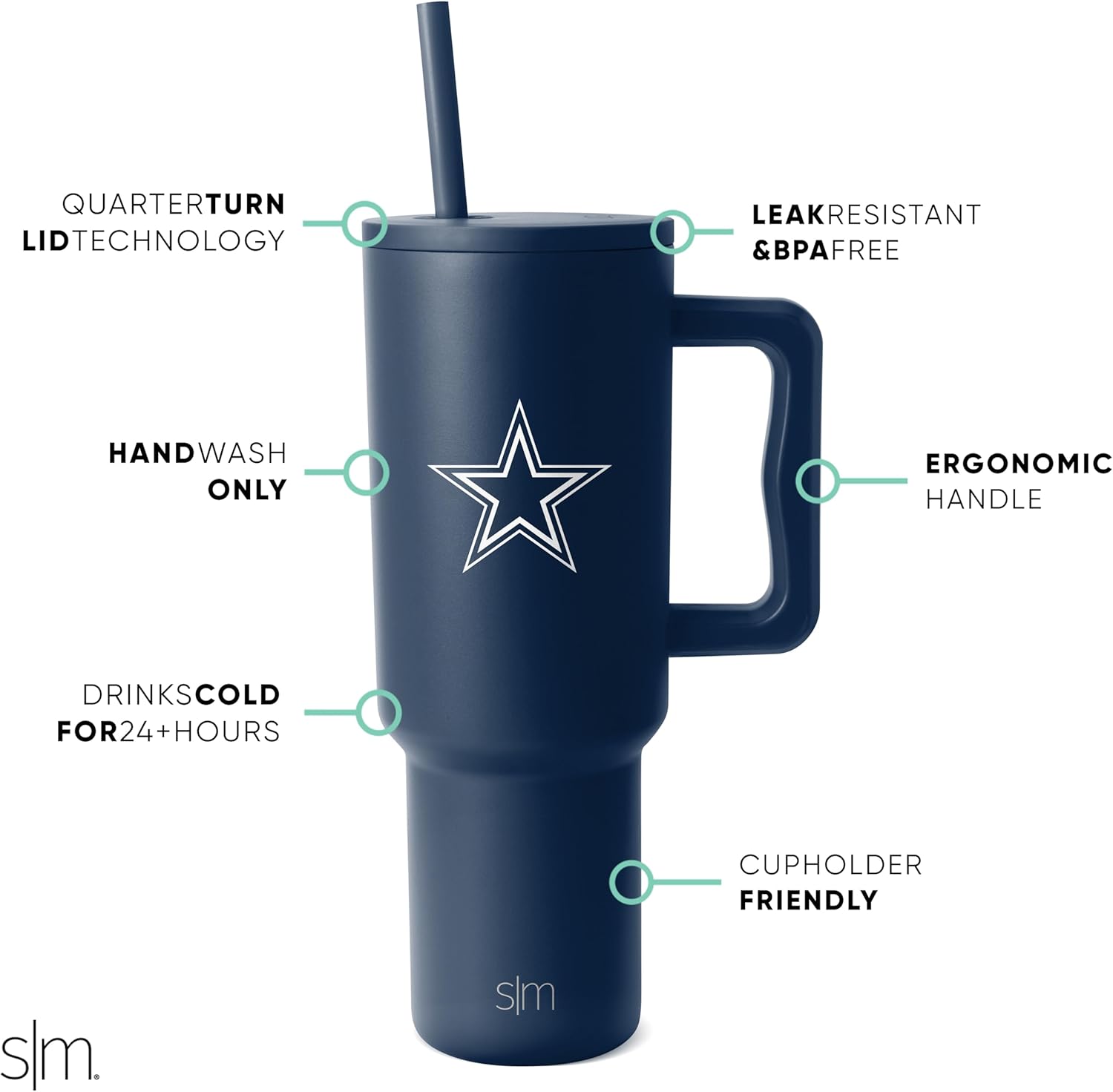 Simple Modern Officially Licensed NFL 40oz Tumbler with Handle and Straw Lid | Football Thermos Gifts for Men, Women, Christmas | Trek Collection | Dallas Cowboys - Image 2