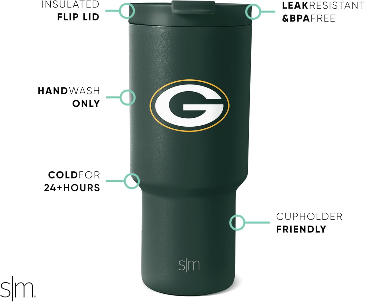 Simple Modern Officially Licensed NFL Green Bay Packers 30 oz Tumbler with Flip Lid and Straws | Insulated Cup Stainless Steel | Gifts for Men Women | Trek Collection | Green Bay Packers - Image 2