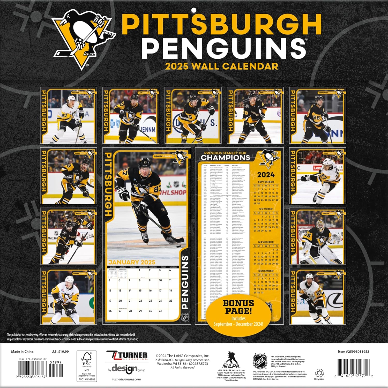 TURNER SPORTS Pittsburgh Penguins 2025 12x12 Team Wall Calendar (25998011953) - Image 2