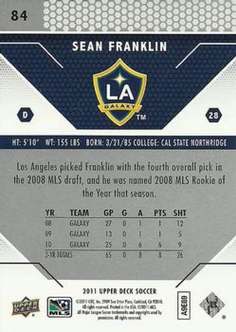 2011 Upper Deck MLS Soccer #84 Sean Franklin Los Angeles Galaxy Official Major League Soccer Trading Card From UD - Image 2