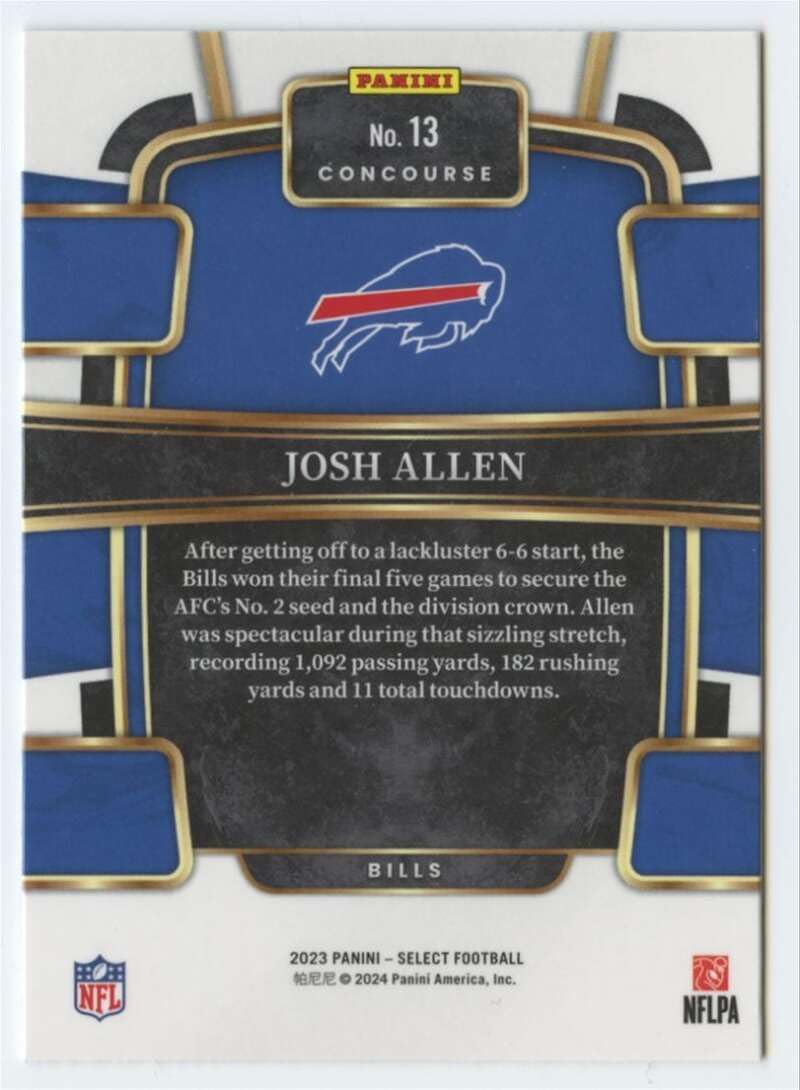 2023 Panini Select #13 Josh Allen Buffalo Bills Concourse Official NFL Football Card in Raw (NM or Better) Condition - Image 2