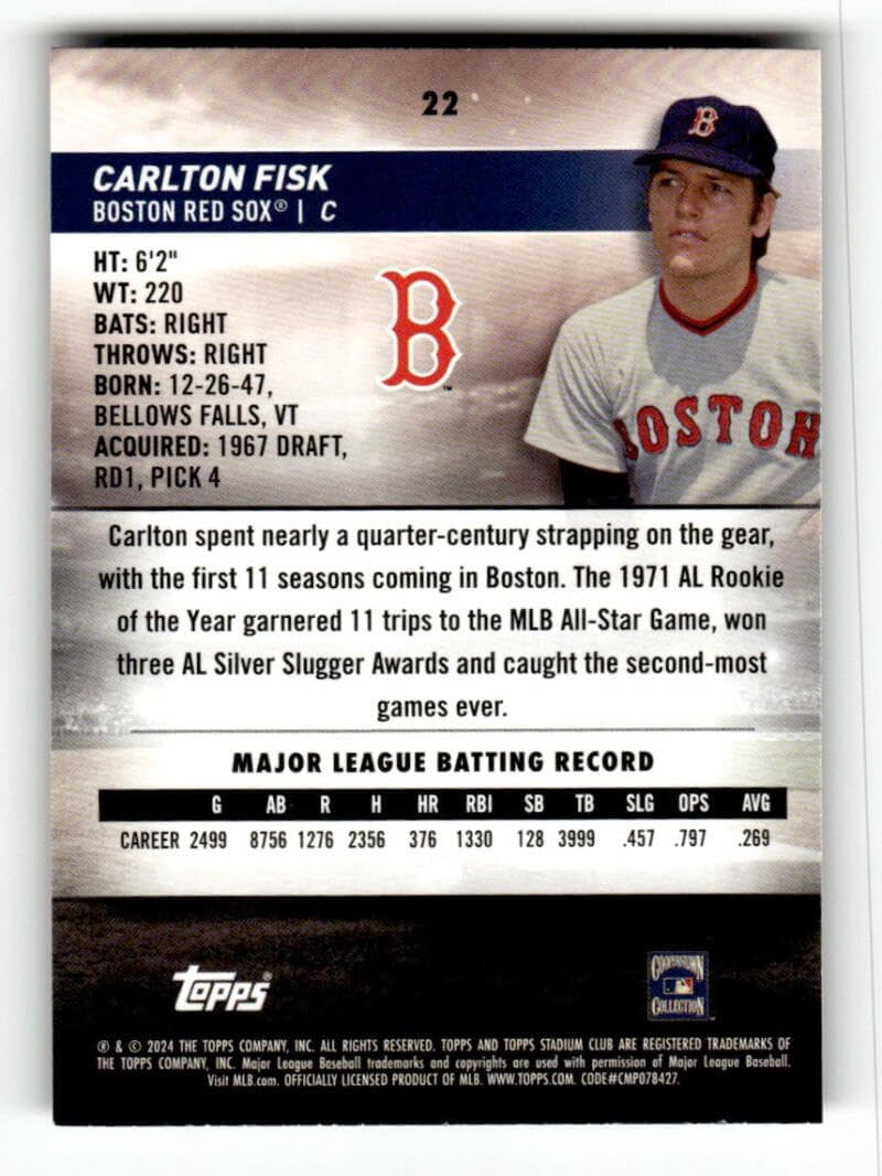 2024 Stadium Club Black Foil #22 Carlton Fisk Boston Red Sox MLB Baseball Trading Card - Image 2