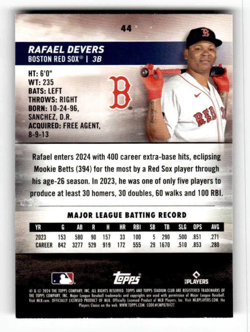 2024 Stadium Club Black Foil #44 Rafael Devers Boston Red Sox MLB Baseball Trading Card - Image 2