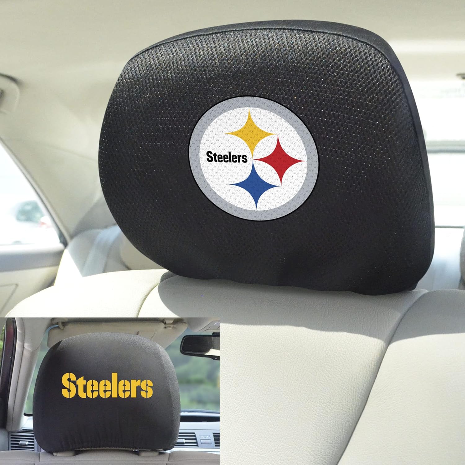 FANMATS 12512 Pittsburgh Steelers Embroidered Head Rest Cover Set - 2 Pieces, Black, 10" x 14" - Image 2