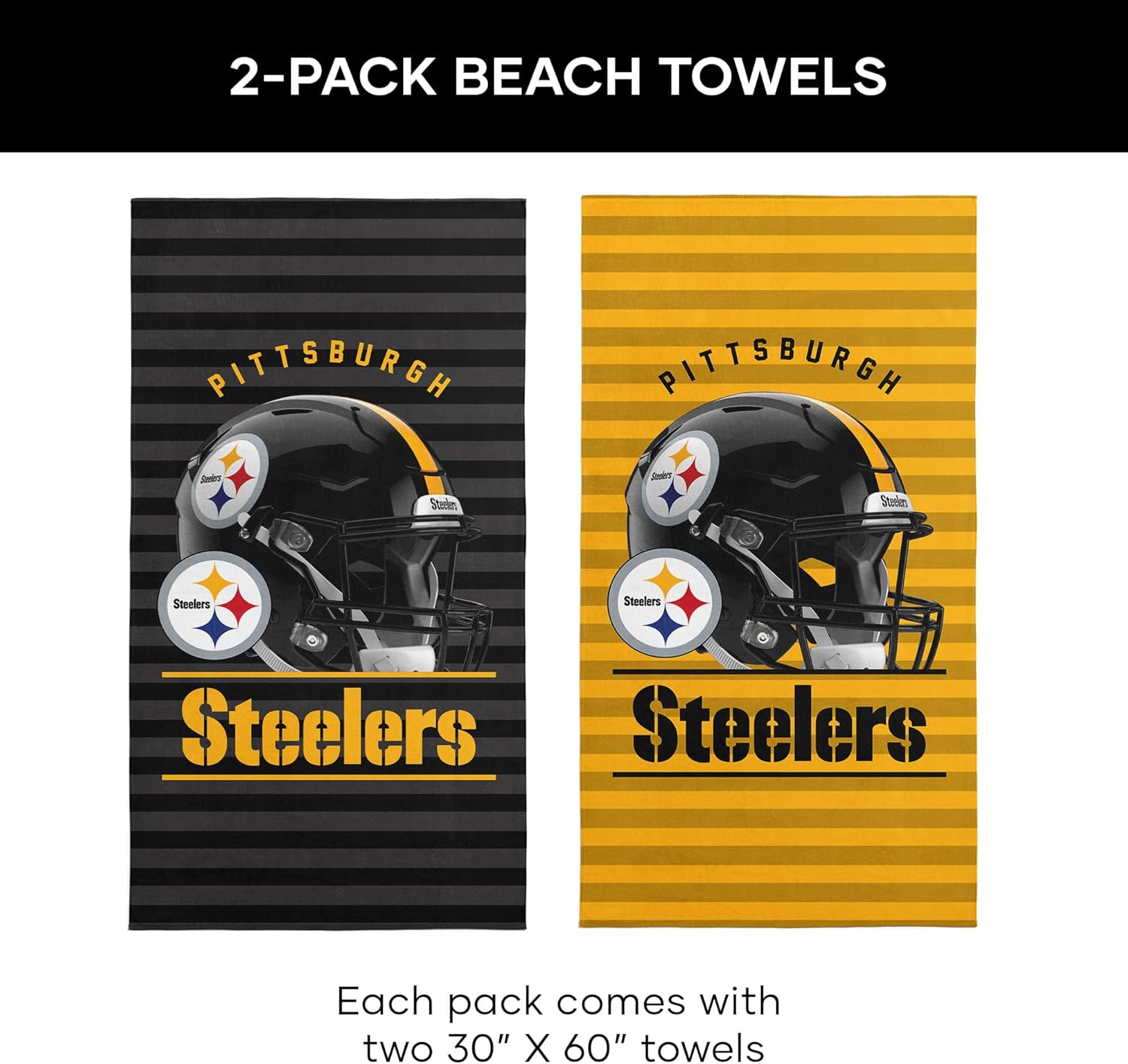NORTHWEST NFL Pittsburgh Steelers 2-Pack Beach Towel Set, 30" x 60" Each, Standard, Team Colors - Image 2