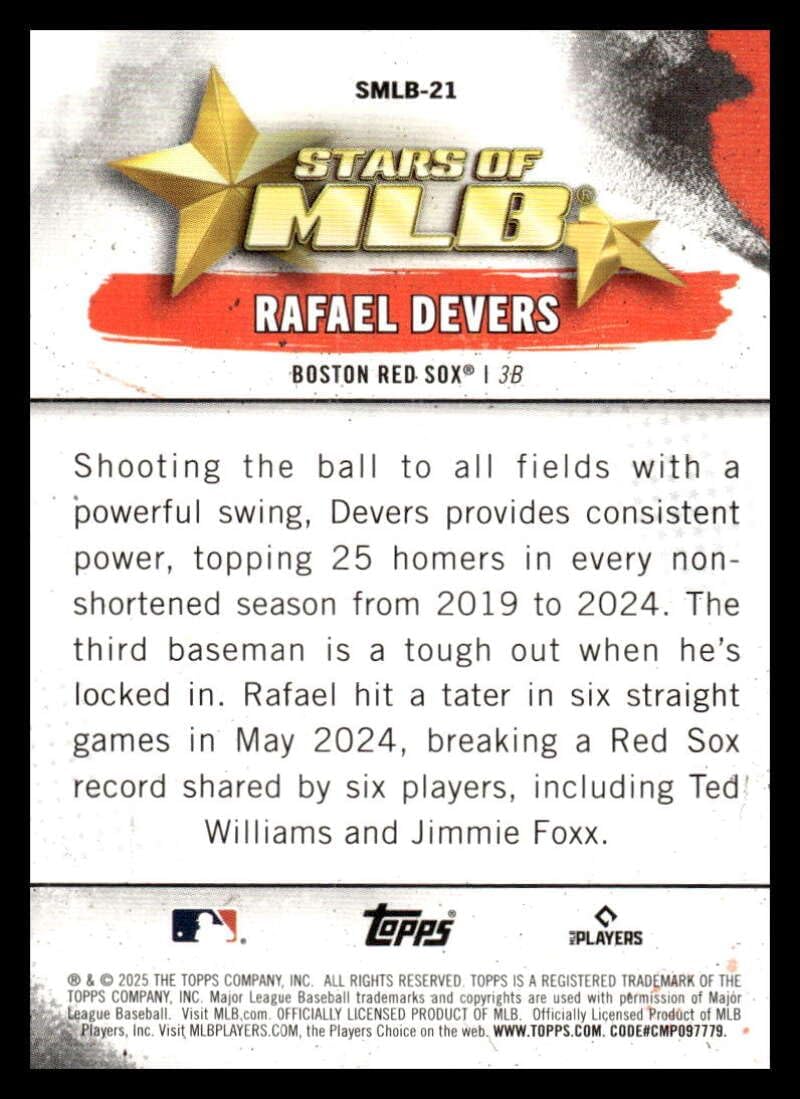 2025 Topps Stars of MLB #SMLB-21 Rafael Devers Boston Red Sox Official Baseball Card in Raw (NM or Better) Condition - Image 2