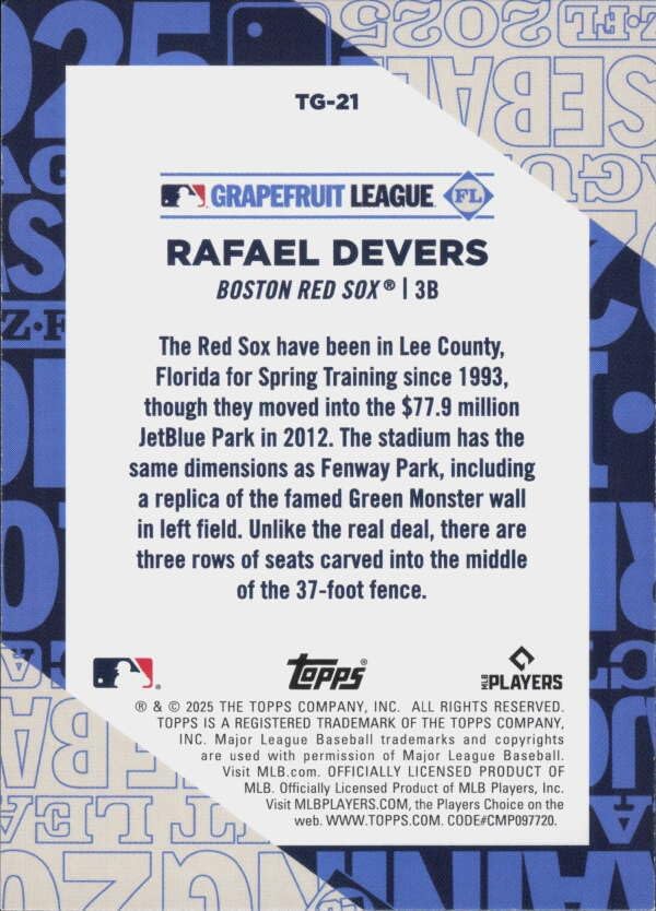 2025 Topps Training Grounds #TG-21 Rafael Devers Boston Red Sox Official Baseball Card in Raw (NM or Better) Condition - Image 2