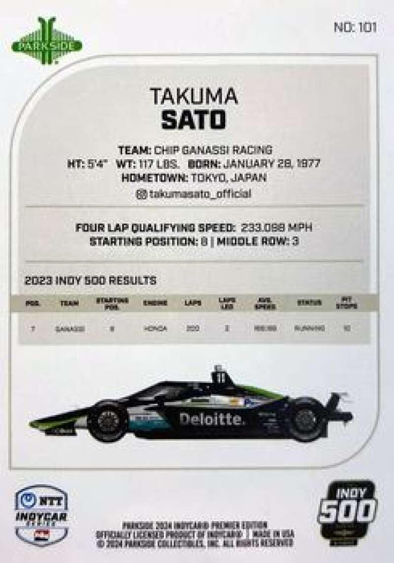 2024 Parkside INDYCAR Collection Vol. 1#101 I500 Driver Qualifier Cards Row 3 Official Card in Raw (NM or Better) Condition - Image 2