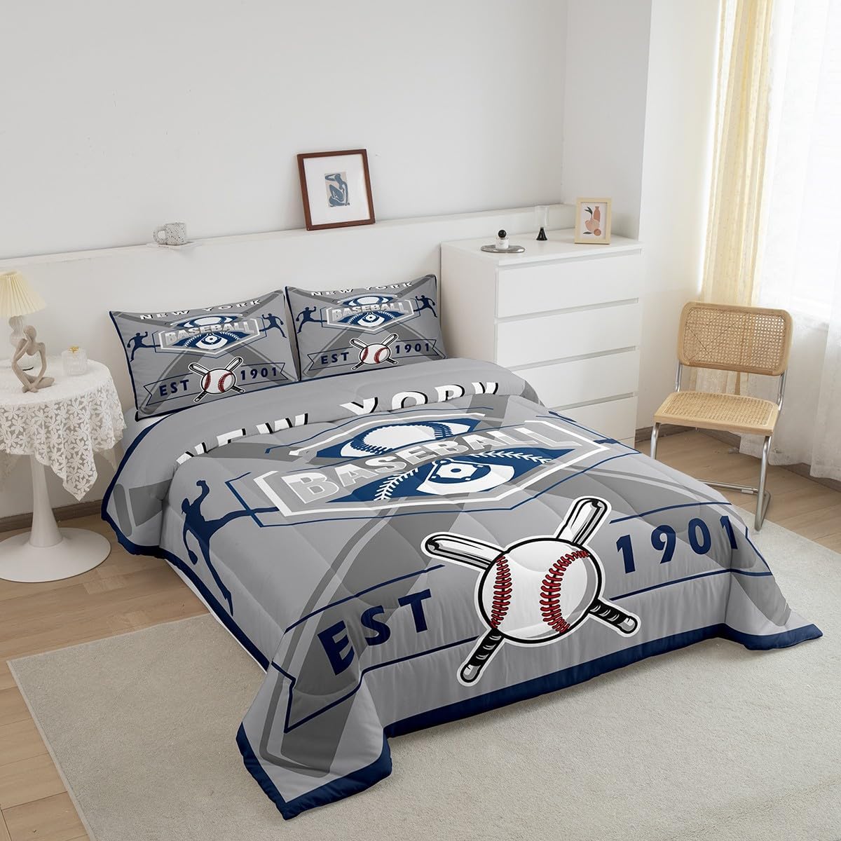 Erosebridal Baseball Full Bedding Set for Kids, Baseball Lovers Comforter Set Sports Game Quilt Comforter Sets with 2 Pillowcases, New York Yankees Theme - Image 4