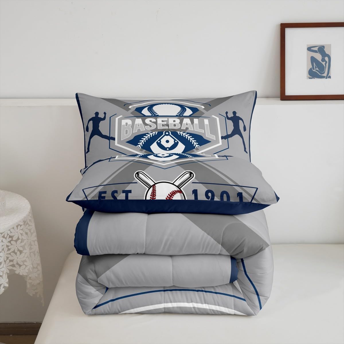 Erosebridal Baseball Full Bedding Set for Kids, Baseball Lovers Comforter Set Sports Game Quilt Comforter Sets with 2 Pillowcases, New York Yankees Theme - Image 6